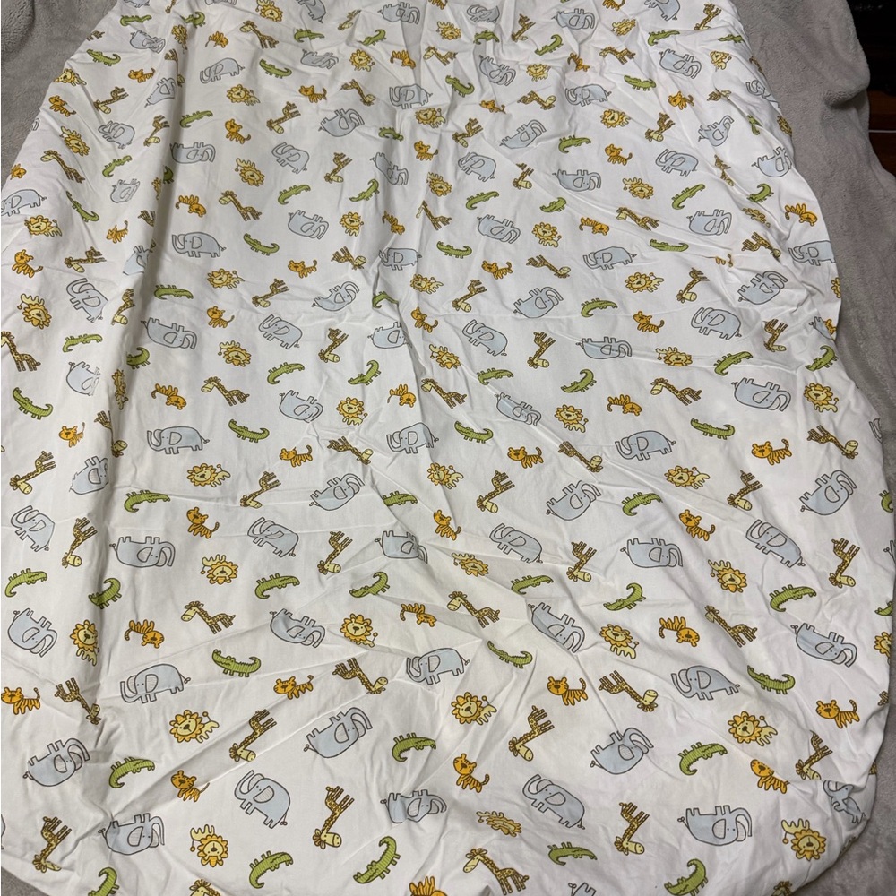 BabiesRUs Safari Animal Print standard crib Sheet - Blue, Yellow, Green